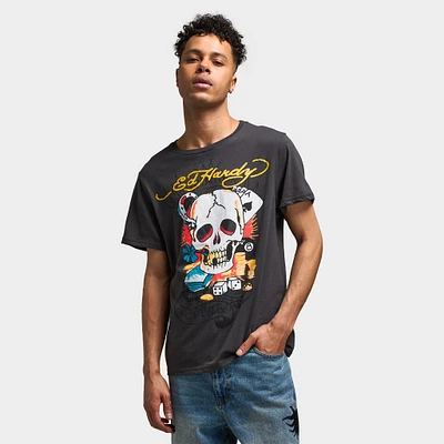 Ed Hardy Ace Skull Graphic T-shirt / Charcoal