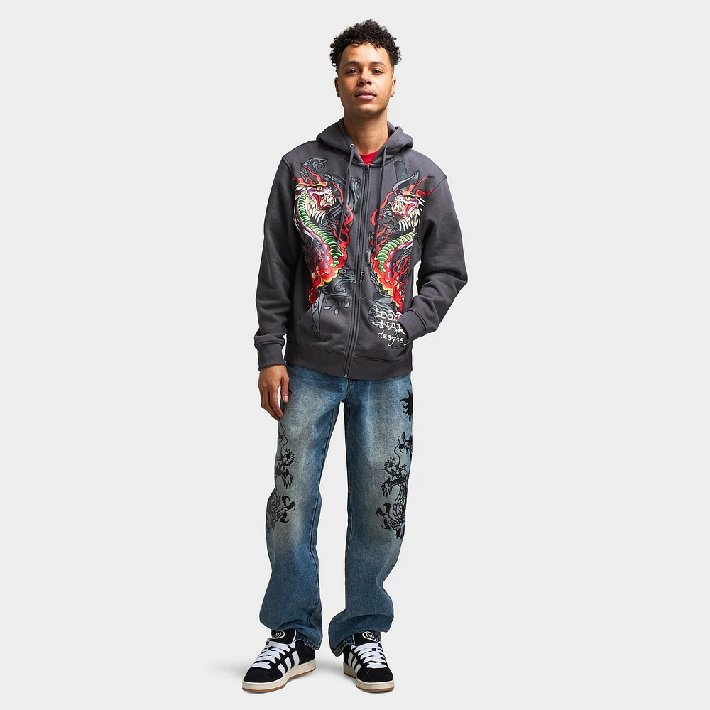 Ed Hardy Dragon Flame Full Zip Hoodie / Charcoal