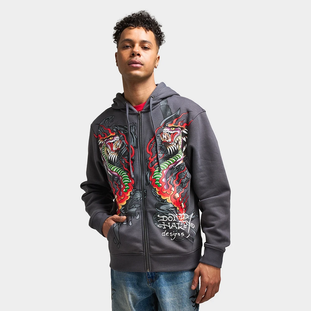 Ed Hardy Dragon Flame Full Zip Hoodie / Charcoal