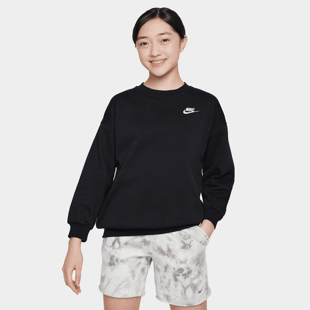Nike Junior Girls' Club Fleece Oversized Crewneck / Black
