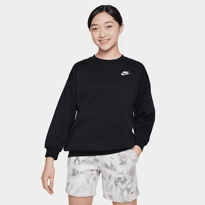 Nike Junior Girls' Club Fleece Oversized Crewneck / Black