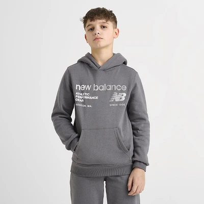 New Balance Junior Boys' Linear Logo Popover Hoodie / Castle Rock