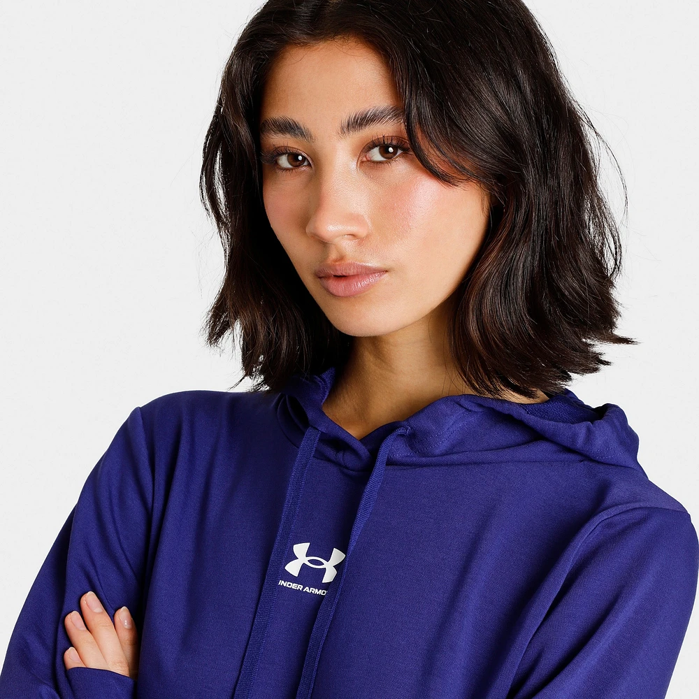 Under Armour Women's Rival Terry Pullover Hoodie Sonar Blue / White