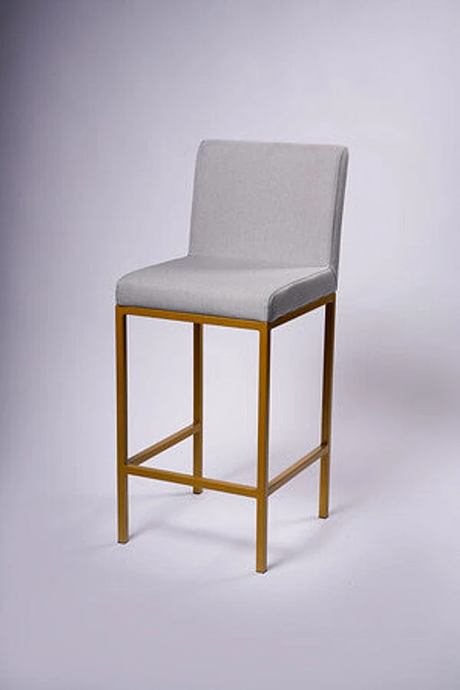 Modern Bar Stool- Lt.Grey/Matte Gold