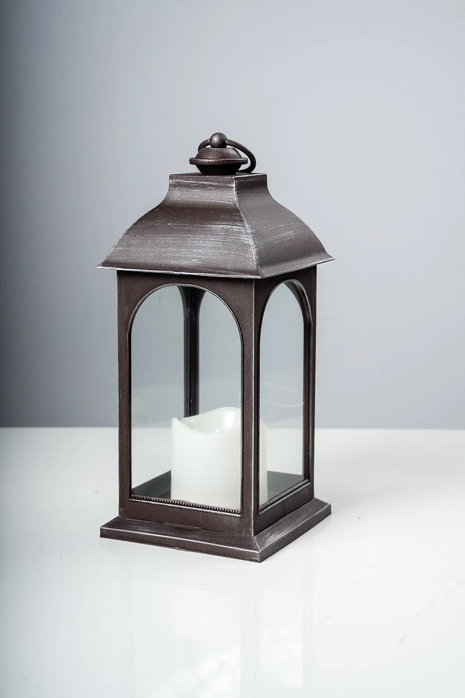Led Lanter w/Light- Dk. Brown