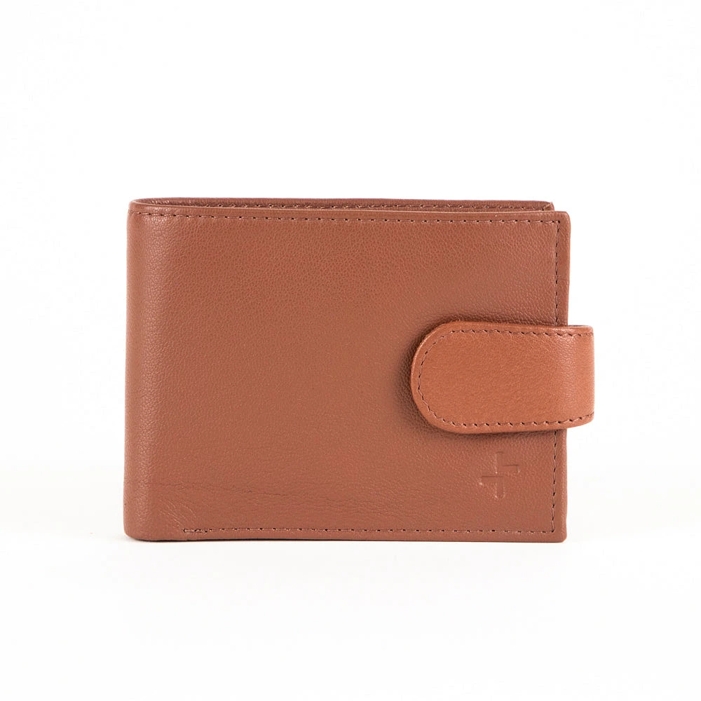 Étui en cuir Tracker Core RFID à double aile centrale avec bouton-pression