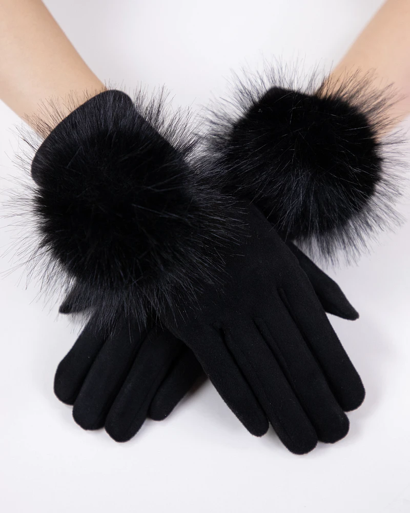 Faux Suede Pom Gloves
