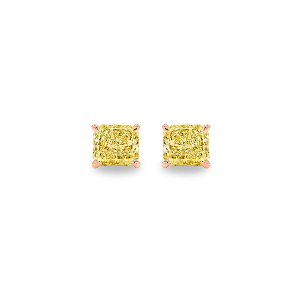 Solitaire Diamond Stud Earrings (GIA, Special Yellow 1.50 Carat Total, Cushion Cut)