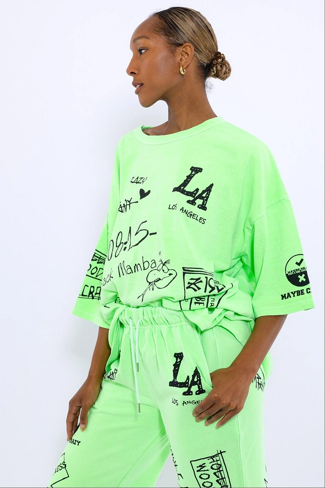 Black Mamba Crewneck T-Shirt - Dropped Shoulders, Contemporary Screenprint, Made Korea, 100% Cotton