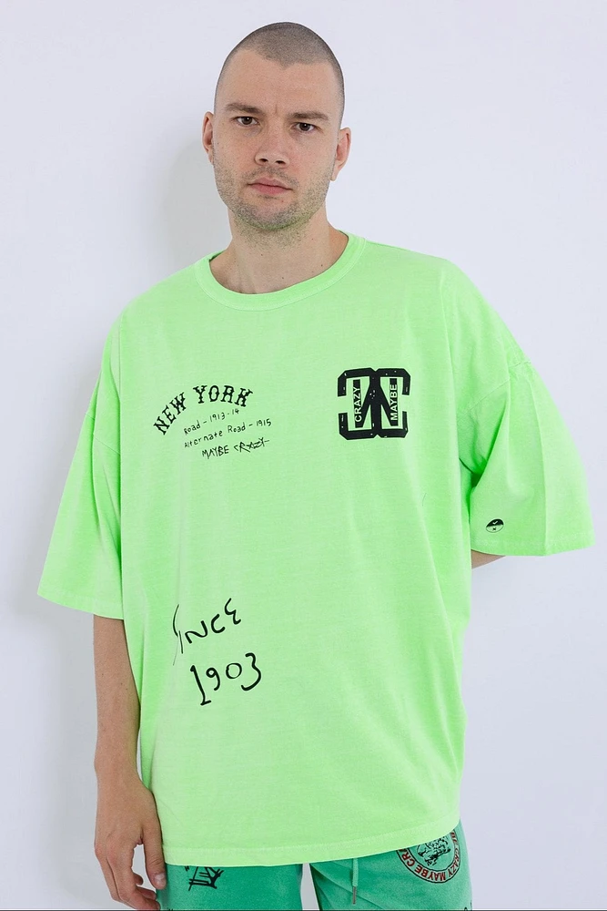 New York MC Logo T-Shirt - Dropped Shoulders, Screenprint, Made Korea, 100% Cotton