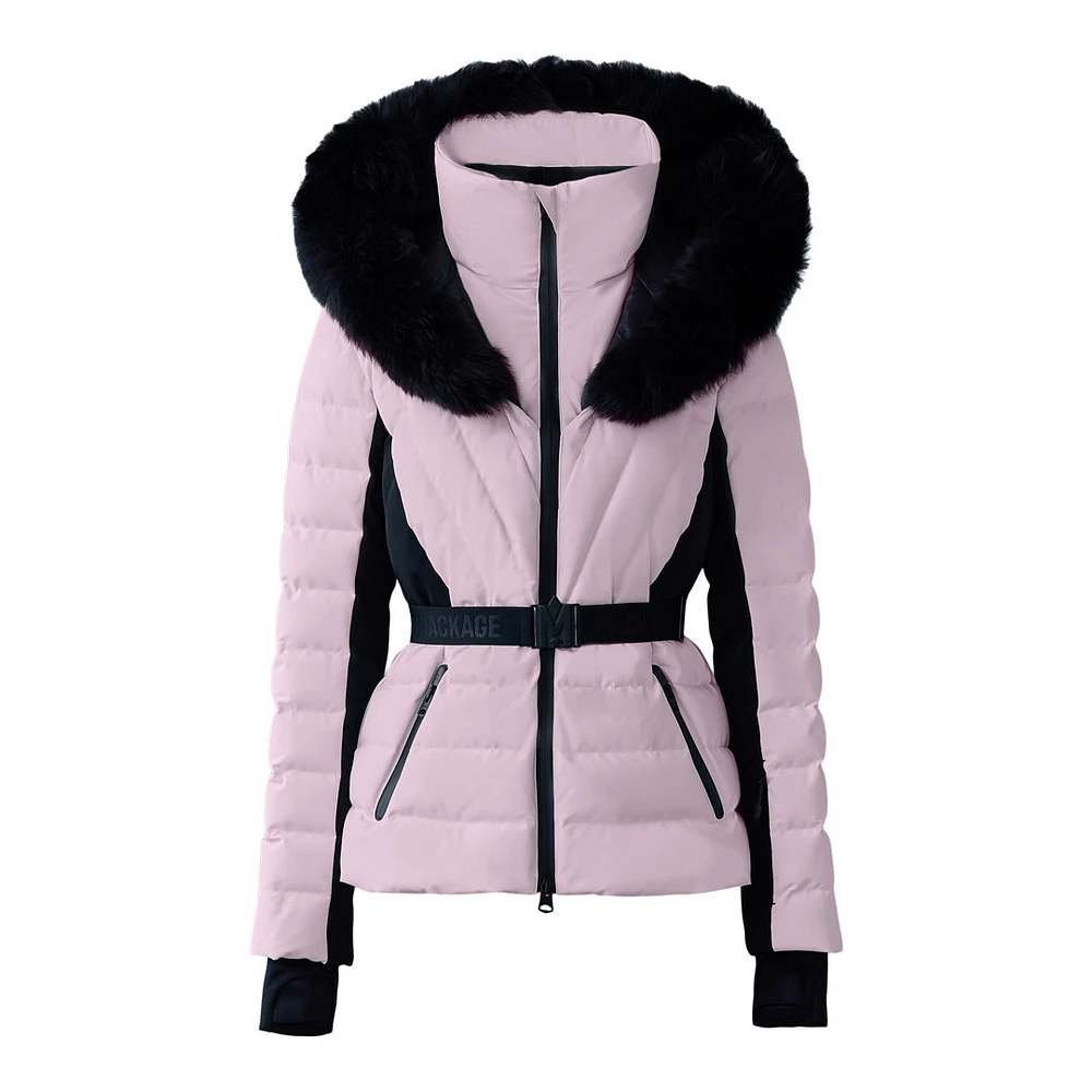 Mackage Elita-z Down Ski Jacket With Removable Blue Fox Fur Trim Milkshake, Size: