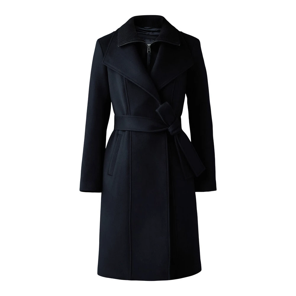 Mackage Norita 2-in-1 Double Face Wool Coat With Sash Black, Size: