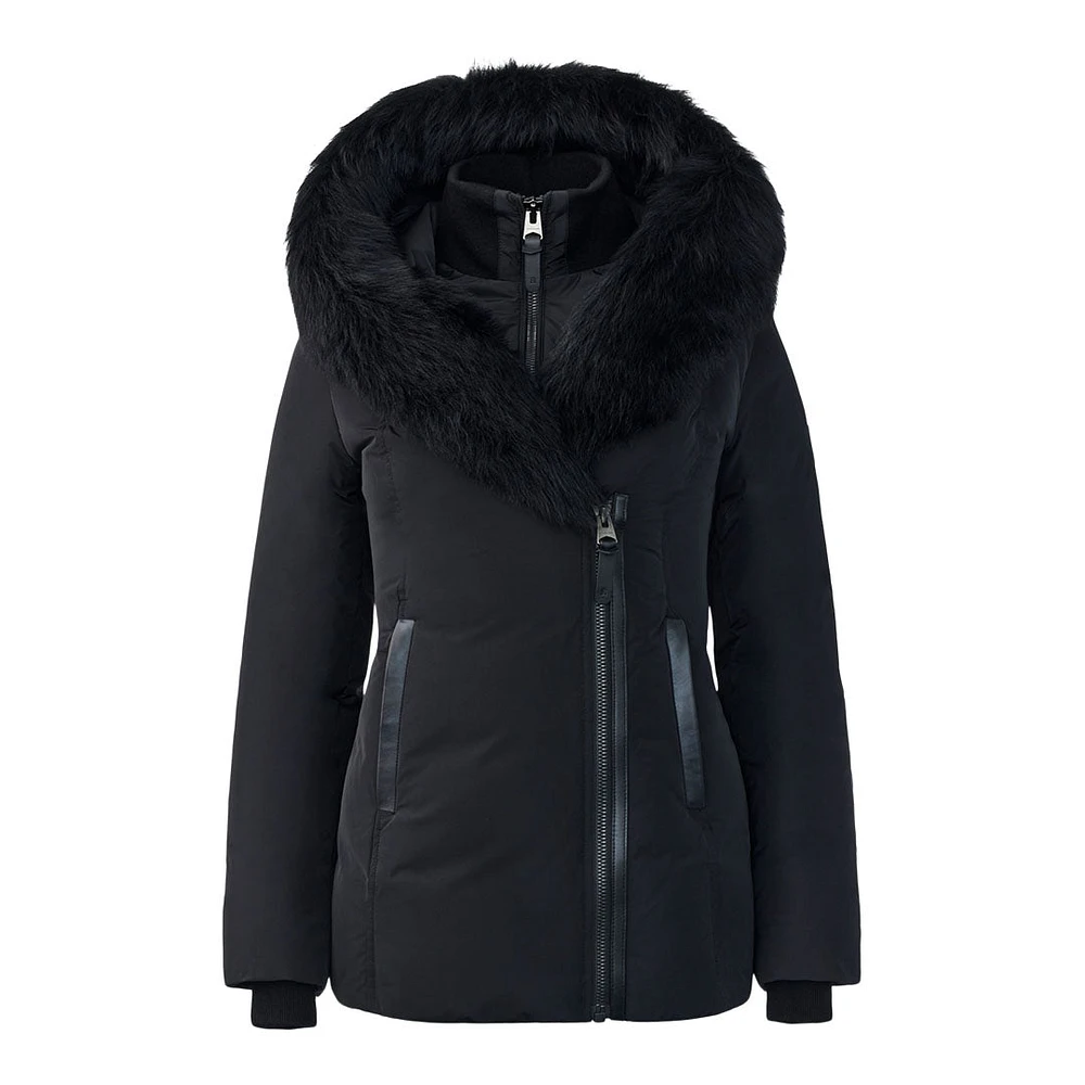 Mackage Adali-sh Down Coat With Sheepskin Signature Collar Black, Size: