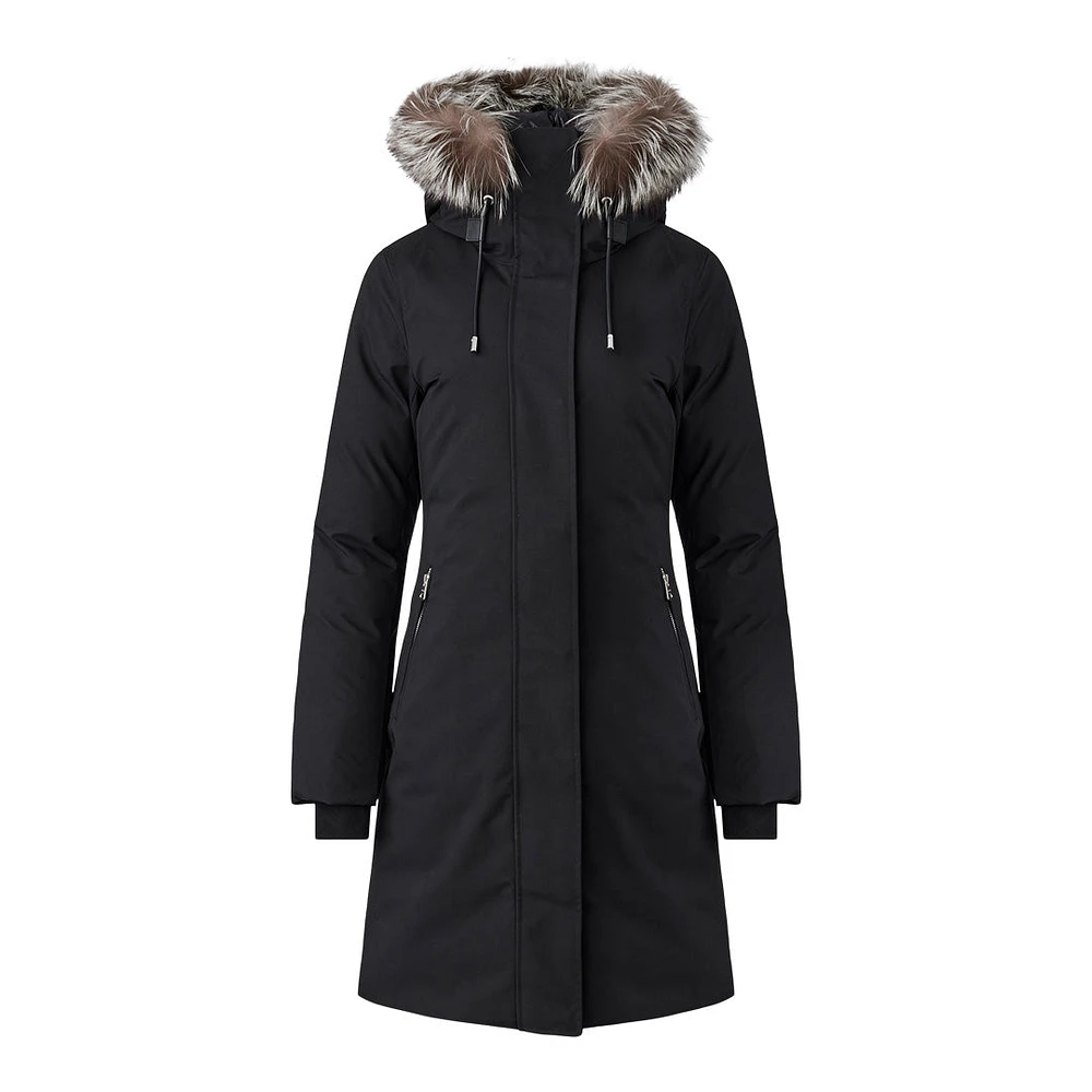 Mackage Shiloh-x 2-in-1 Fitted Down Coat With Removable Bib And Silver Fox Fur Black, Size:
