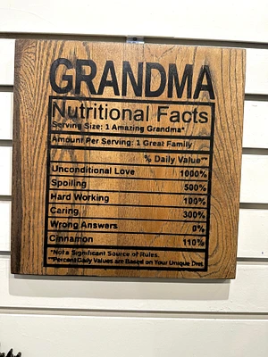 Grandma Nutritional Facts Sign