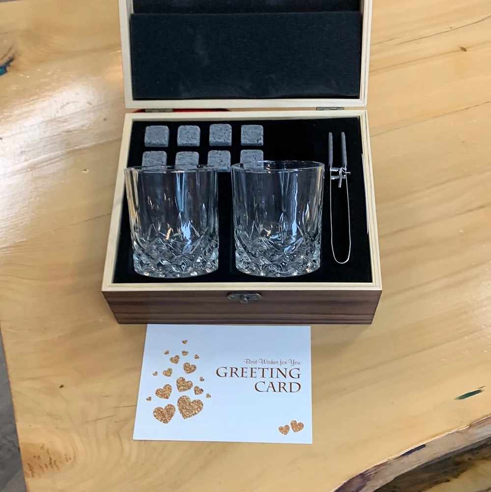 Whiskey Stones and Glasses Gift Set with Custom Engraving