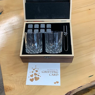 Whiskey Stones and Glasses Gift Set with Custom Engraving