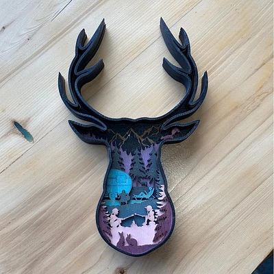 Multilayer Deer Head Camping Scene