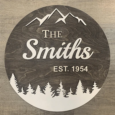Smiths Name Sign with Mountains and Trees