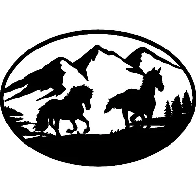 Running Horses With Mountains
