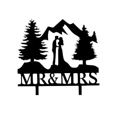Rustic Cake Topper with Mountains and Trees