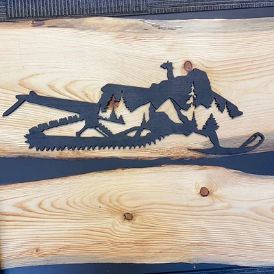 Snowmobile with Mountains and Trees