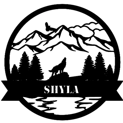 Wolf with Mountains Name Sign