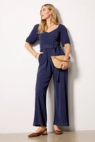 Puff Sleeve Belt Tie Jumpsuit