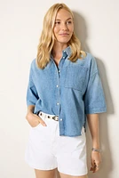 Frances Cropped Cape Button Up