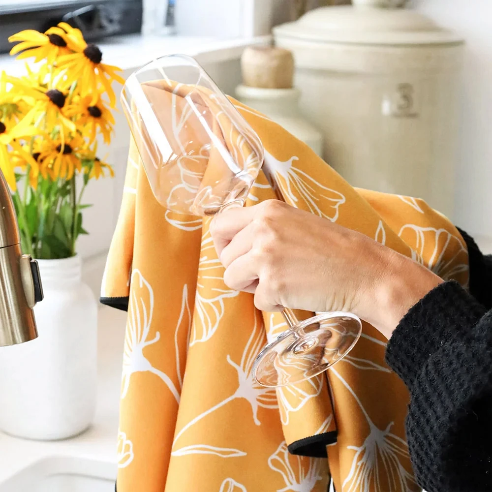 Linge à vaisselle en microfibre - Jaune fleuri