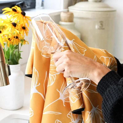 Linge à vaisselle en microfibre - Jaune fleuri