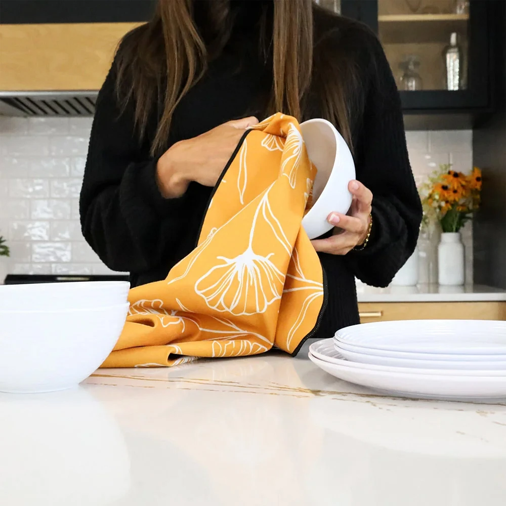 Linge à vaisselle en microfibre - Jaune fleuri