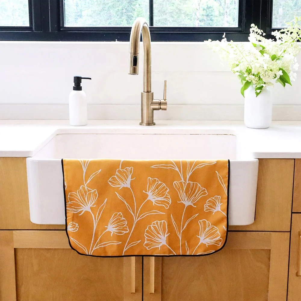 Linge à vaisselle en microfibre - Jaune fleuri