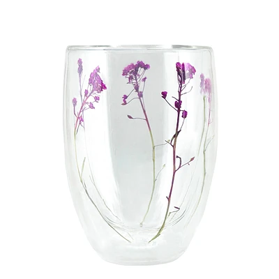 Verre double paroi à fleurs séchées - Rose