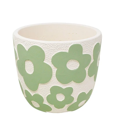 Cement pot - Green flowers