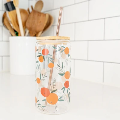 Verre avec paille & couvercle - Oranges
