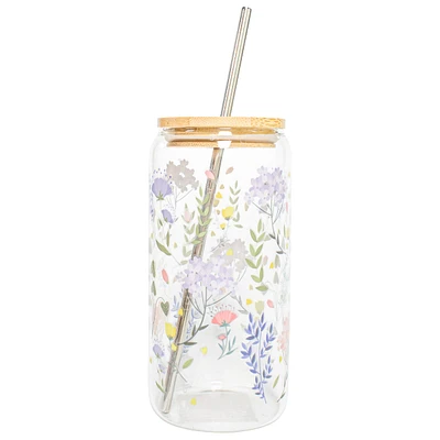 Verre avec paille & couvercle - Fleurette