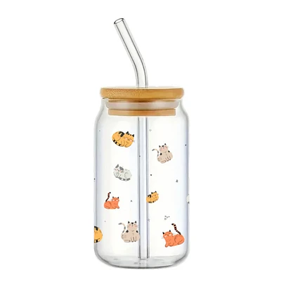 Verre avec paille & couvercle - Chats