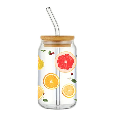 Verre avec paille & couvercle - Agrumes