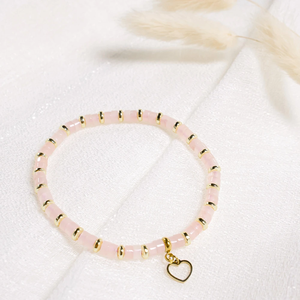 Bracelet rose quartz - Coeur