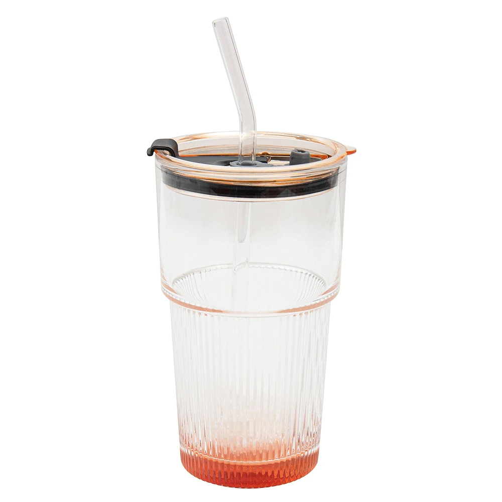 Verre avec paille & couvercle - Orange
