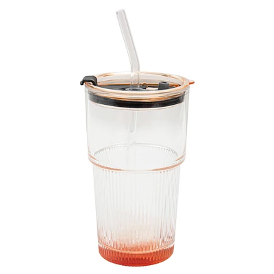 Verre avec paille & couvercle - Orange