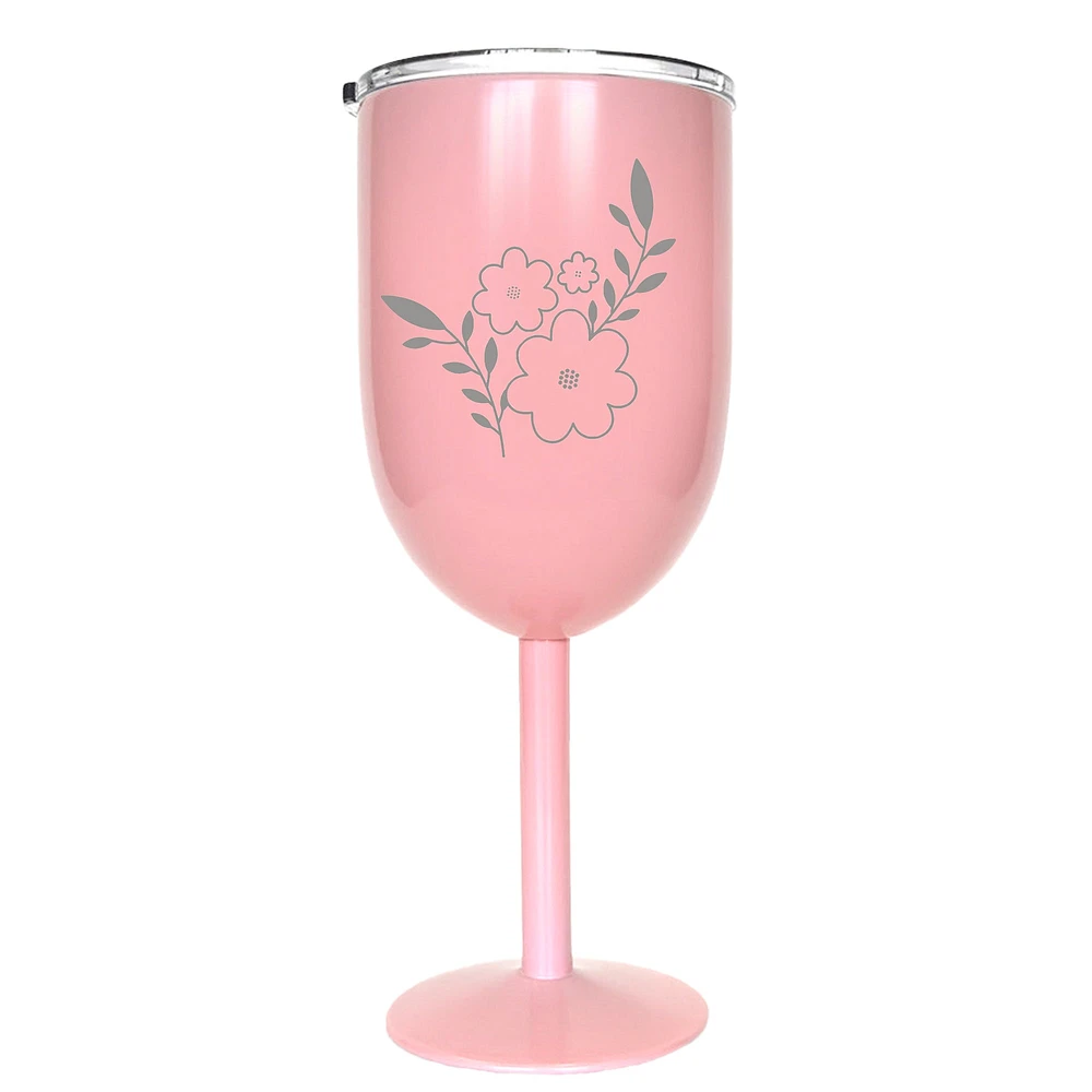 Verre à vin isotherme rose - Fleurs