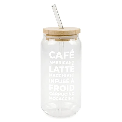Verre avec paille & couvercle - Café latté