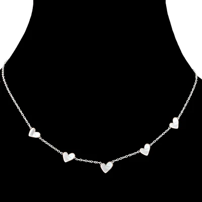 Collier coeurs perlés - Argent