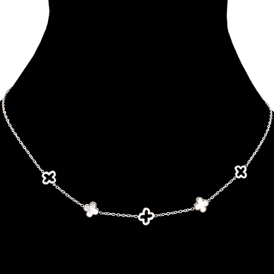 Collier trèfles perlés - Argent