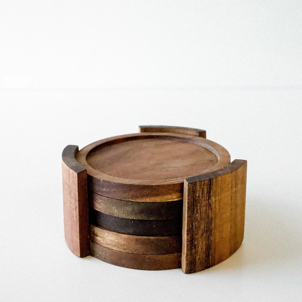 Ensemble de 4 sous-verres rond - Bois d'acacia