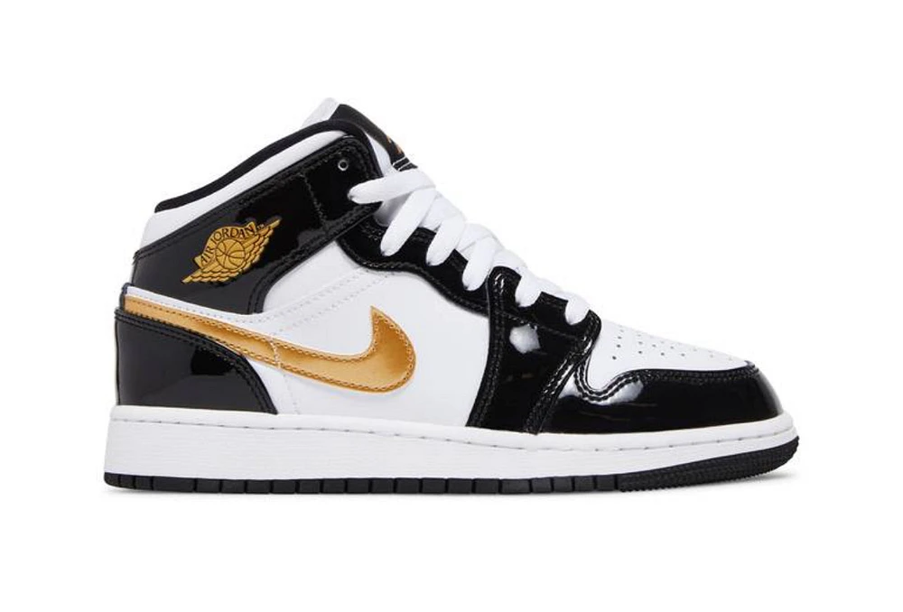 Air Jordan 1 Mid Patent SE GS 'Black Gold'