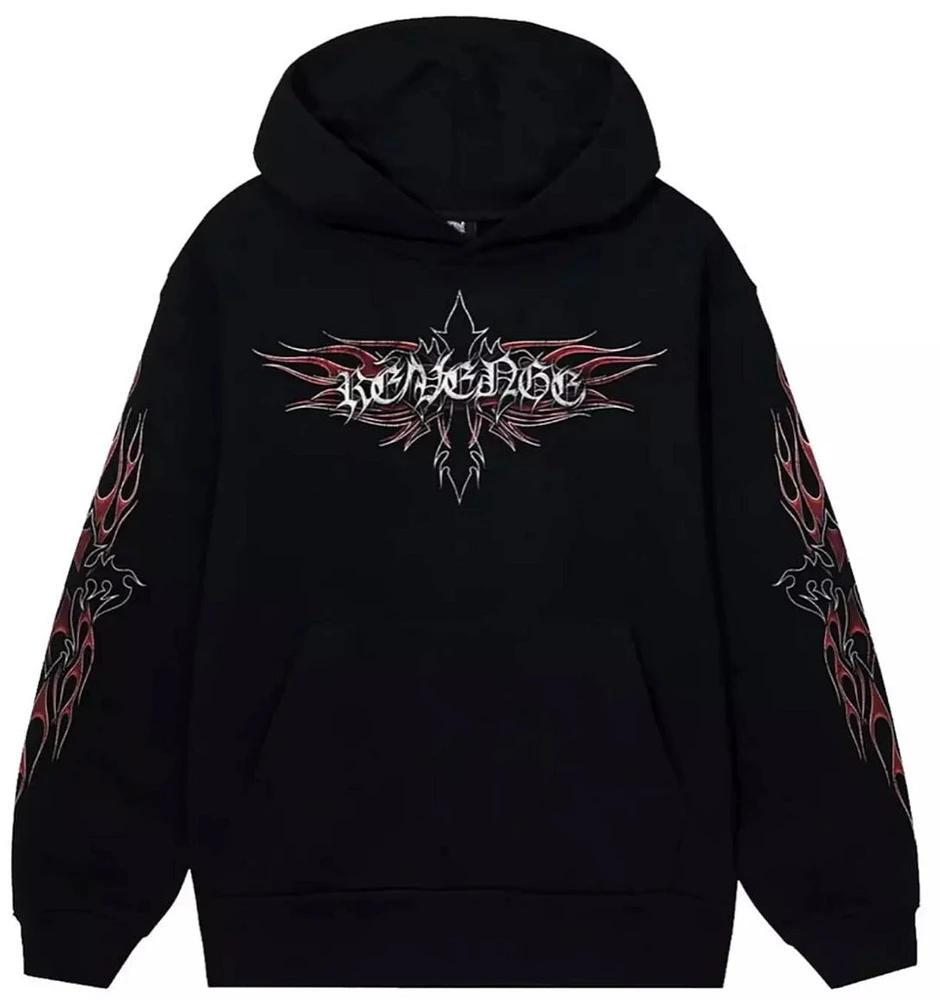 Revenge Flaming Cross Hoodie Black