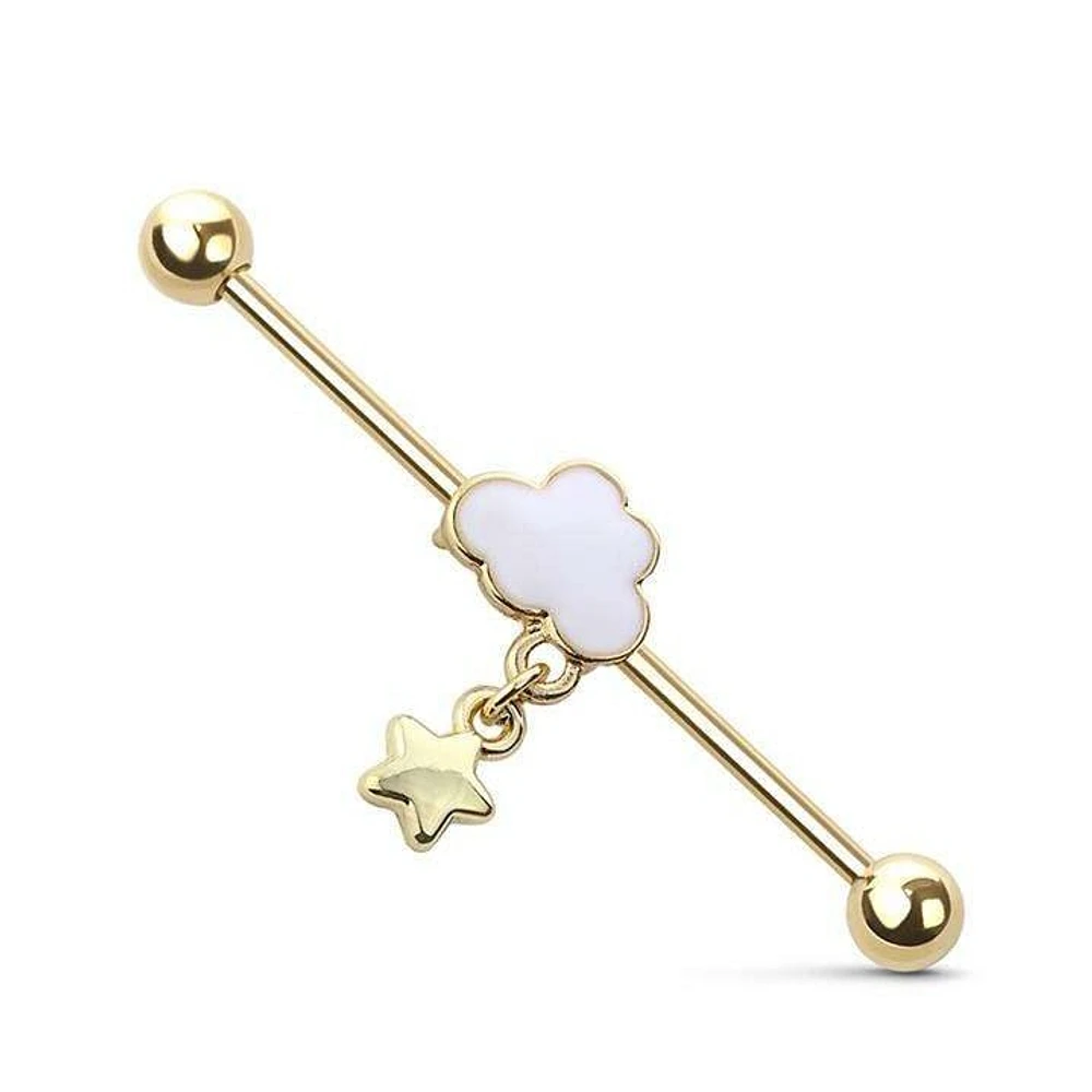 Cloud + Star Dangle Fancy Industrial Barbell 14g